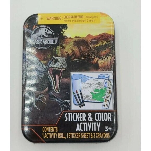 NEW 2022 Tara Toy Jurassic World Sticker and Color Activity Tin 3X4" Size - Picture 1 of 2